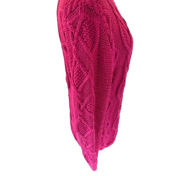 Vintage Lauren Hansen Women's Knitted by Hand Raspberry Pink Cable Knit Cardigan - Picture 7 of 9